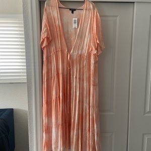 Peach/white Swiss Dot cover up with tie.